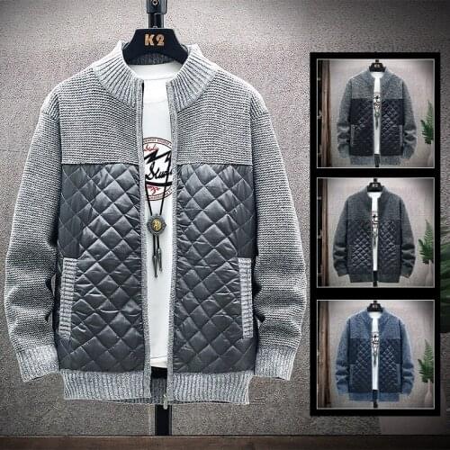 2021 autumn and winter new patchwork sweater fleece thick warm wool jacket men fashion handsome cardigan