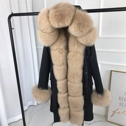 Parka jacket women new large fox fur collar rabbit fur liner thick warm fox fur hood Detachable Casual natural fur coat