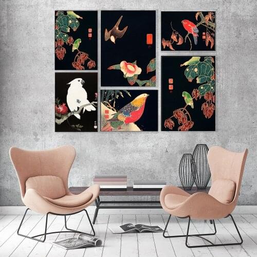 Japanese Birds Print Poster Vintage Japanese Oriental Ukiyo Wall Art Canvas Painting Decorative Modular Picture for Bedroom