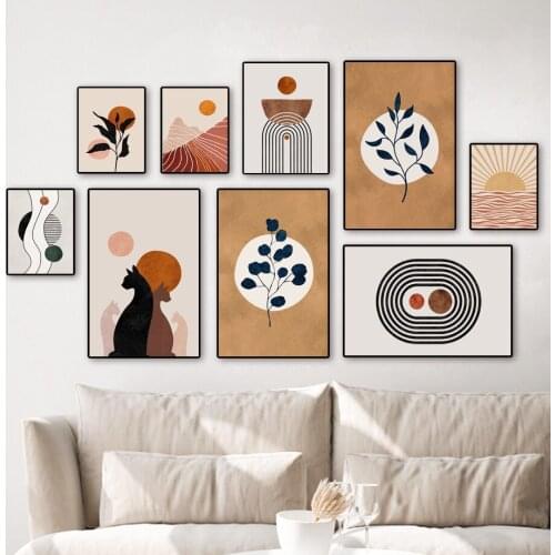 Boho Bowl Rainbow Lines Cat Sun Abstract Nordic Posters And Prints Wall Art Canvas Painting Wall Pictures For Living Room Decor