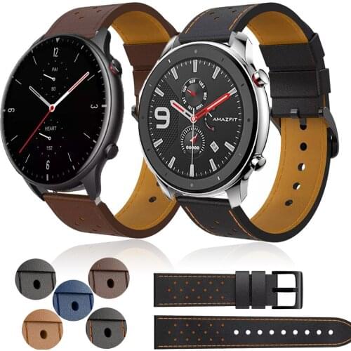 20 22mm smart watch Band For Amazfit GTR 2 Leather Wrist Straps For Xiaomi Huami Amazfit GTR 42 47mm GTR2 GTS2 Bip U/S Bracelet