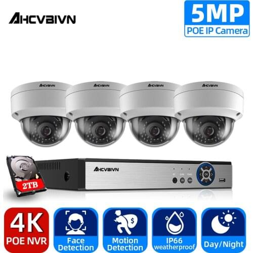 4CH POE 4K 48V POE NVR System AI 5MP H.265 Day&Night Vision Camera Kit Outdoor P2P IR CCTV Surveillance Home Security Video Set