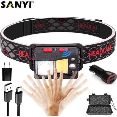 LED Headlamp XPG+COB+RGB Led Headlight USB Rechargeable Head Flashlight Motion Sensor Head Lamp Working Light Camping Lantern