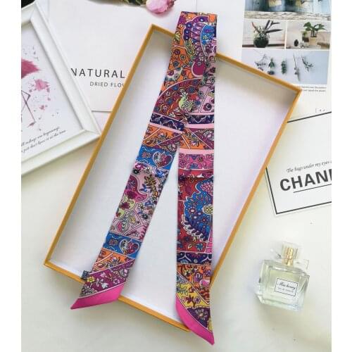 Vintage handbag scarf literary style ladies small silk scarf narrow luxury headband womens turban neckerchief pareo beach G33