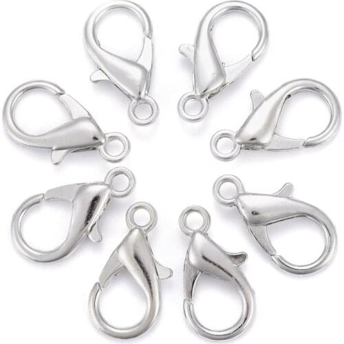 50pcs 16x8mm Alloy Lobster Claw Clasps for Jewelry Making jewellery findings Keychain accessories, Nickel Free, Platinum F60
