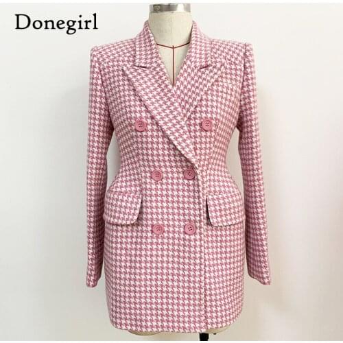 High Quality Stylish 2020 Runway Blazer Womens Double Breasted Lion Buttons Houndstooth Career Blazer Jacket femla