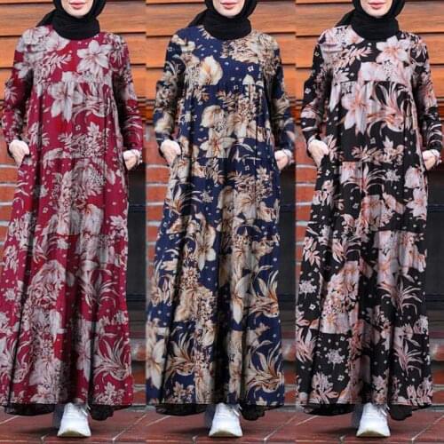 New 2021 Spring Casual Temperament Womens Cotton Print Pullover Long Sleeve Round Neck Large Swing Dress