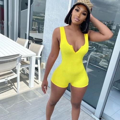 Fitness Casual Playsuit Bodysuit Women Clothes Sleeveless V-neck Rompers Womens Jumpsuit Shorts Sportwear Overalls for Women