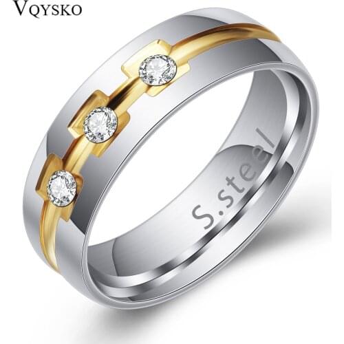 VQYSKO Bling CZ Wedding Rings For Women 6MM Stainless Steel Female Aliance Anel Love Gifts