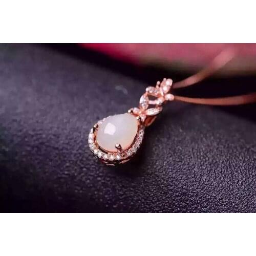 Natural white jade pendant S925 silver Natural gemstone Pendant Necklace trendy Luxury Water droplets women gril jewelry