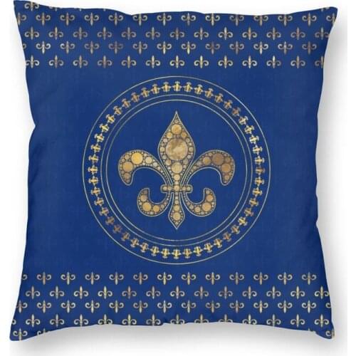 Fleur-De-Lys Gold And Royal Blue Cushion Cover 3D Print Lily Flower Floor Pillow Case for Sofa Fashion Pillowcase Home Decor