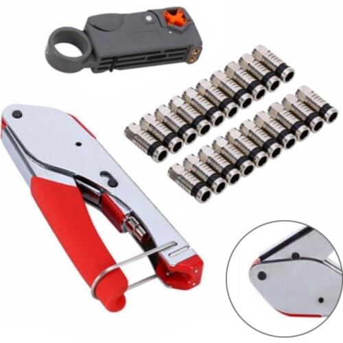 1set Coaxial Compression Connector Stripper Tool Set For RG6 RG59 Coax Cable Crimpe