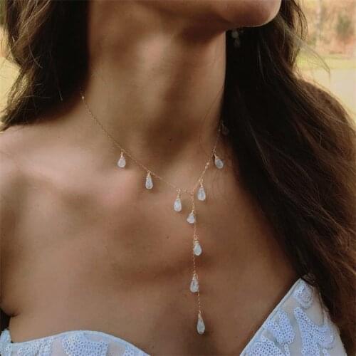 1 Pcs Bohemia Women Necklaces Water Drop Transparent Crystal Clavicle Chain Gold Necklace Charm Fashion Dance Party Jewellery