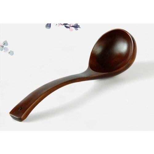 1PC Japan Style Wooden Soup Spoon With Long Handle Tot Pot Spoon Tablespoons Tableware Kitchen Dining Bar Cooking Tools LC 028