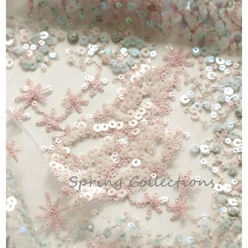 130*100cm Handmade Lace Fabric Beaded Lace Fabrics Luxury Sequins Lace Fabric for Cheongsam Dress Skirt