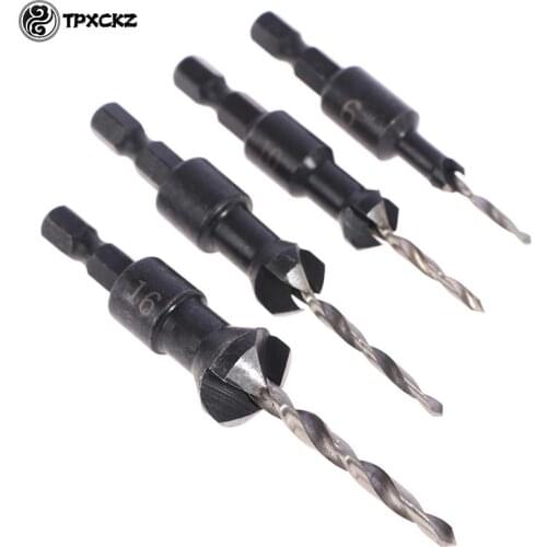 4PCS 3/3.5/4/4.5mm Hex Quick Change Shank Countersink Tapered Drill Bits Cone Reaming Drill Bit Set Wood Woodworking Tools