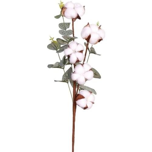 5Balls per Stem Naturally Dried Cotton Eucalyptus Leaf Plants Artificial Flower Fake Cotton Flower Home wedding Decor phragmites