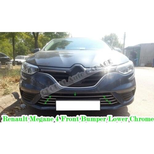 For Renault Megane 4 Sedan Hatchback Front Bumper Lower Chrome 2016 2017 2018 2019 2020 Grille Chrome 7 PCS Auto Car Accessory