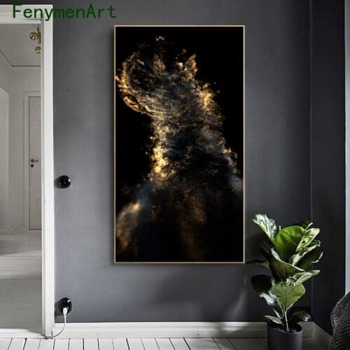Abstract Black Gold Flame Canvas Painting Nordic Wall Art Picture Luxurious Flowing Gold Powder Poster Print Room Home Decor