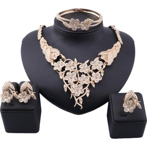 Wholesale African Beads Jewelry Set Nigerian Woman Wedding jewelry set Brand Dubai Gold Color Crystal Jewelry Sets