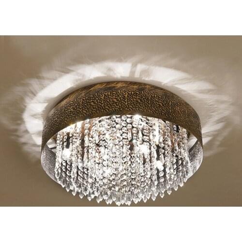 Antique 40cm 50cm big round ceiling lighting fixture metal body with crystal beads E14 bulb living room ceiling mounted lamps