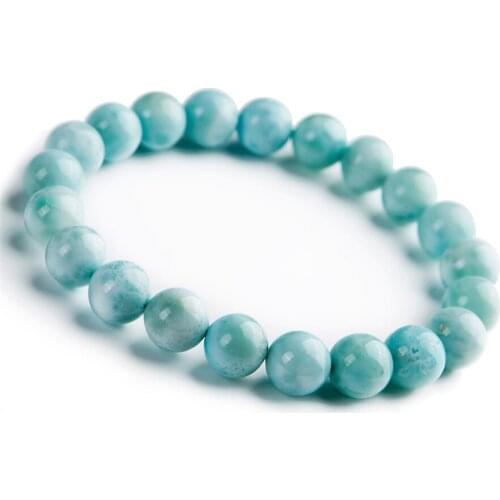 Precious Blue Natural Stone Bracelets 9mm Healing Crystal Round Bead Stretch Natural Larimar Bracelet Drop Shipping