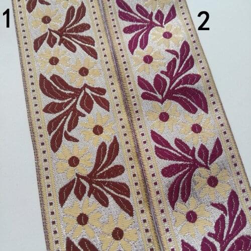 63mm Flowering Straw Brown Purple Beige Grounding White Grounding Costume National Jacquard Ribbon Laciness Embroidery Webbing