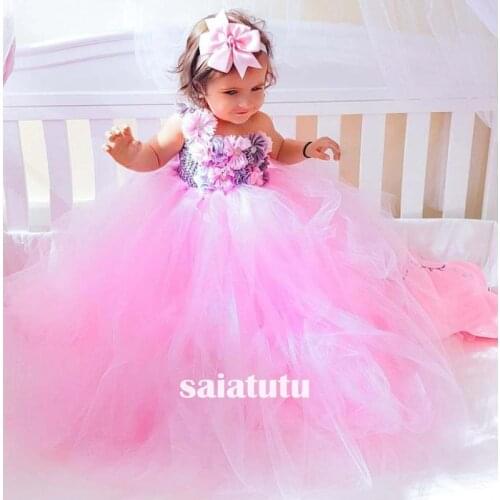 Photograph pink flower girl wedding dress children tulle party beauty contest model children dresses costume long Vestido