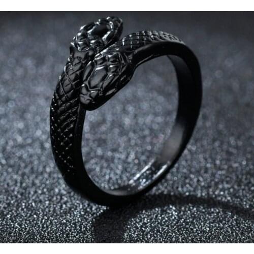 Gothic Double Head Snake Ring Adjustable Animal Rings Reptile Men Women Fashion Punk Boy Girl Birthday Jewelry