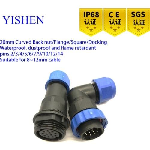 Curved Waterproof IP68 2 3 4 5 7 9 12 14 PIN Back Nut/Square/Docking Male Plug & Female Socket Panel Mount Wire Cable Connector