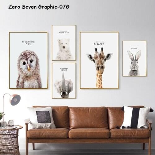 Cute Nordic Jungle Animal Lion Giraffe Rabbit Canvas Printing Poster Gallery Wall Art Picture For Living Room Home Decoration