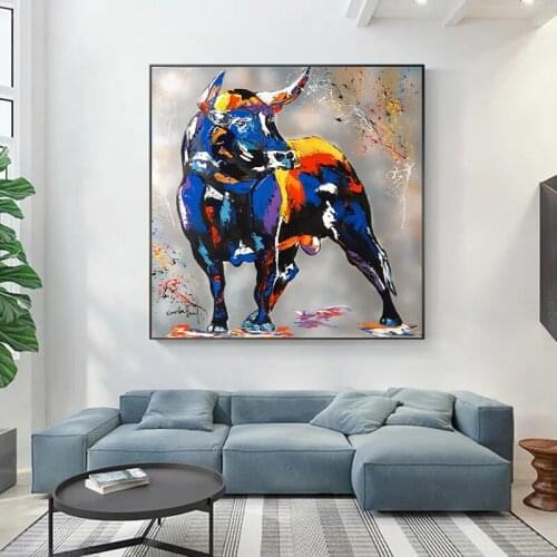 Spanish Bull Graffiti Canvas Painting Living Room Bedroom Wall Art Modern Interior Personality Decorative Painting(No Frame)