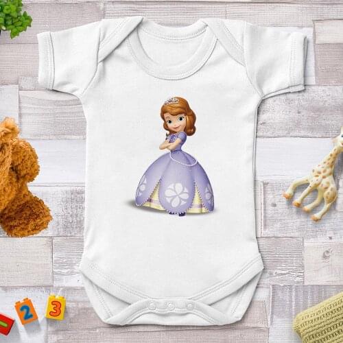 Newborn Jumpsuits For Girls Boys Summer White Round Neck Sofia The First Disney Princess Printed Baby Rompers Infant Baby Outfit