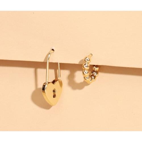 LUNA CHIAO Women Fashion Jewelry Accessories Heart Key Shape Earring-Unmatch Huggies Hoops Earrings Set