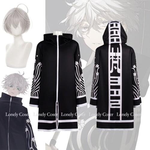 Anime Tokyo Revengers Senju Kawaragi Cosplay Costume Silver Wig Brahman Trench Kimono Robe Cloak Uniform Halloween Party