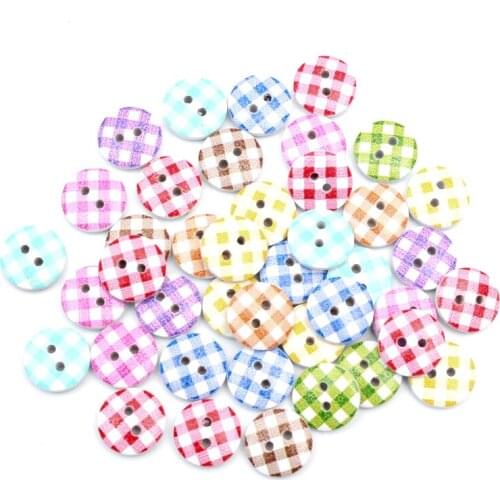 LF 100Pcs Mixed Round Grid Wooden 13X13mm Sewing Buttons For Clothes Needlework Scrapbooking Crafts Decorative Diy Accessories