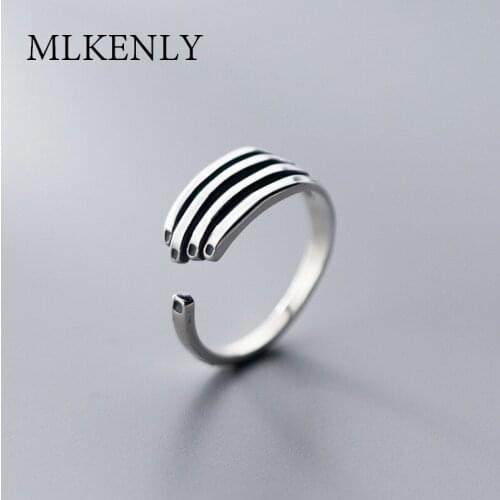 MLKENLY S925 Sterling Silver Fashion New finger shape silver line unique design adjustable ring for girl present accessories