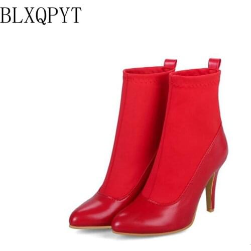 BLXQPYT Fashion Big Size 32-48 Women ankle Short boots High Heels Autumn Winter WeddingShoes Woman Pointed Toe Martin Boots K032