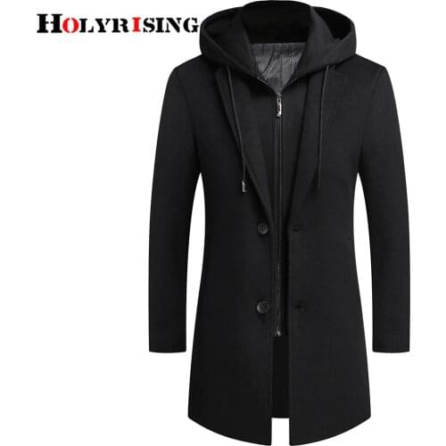 Holyrising men Long detachable Hood woolen coat Fashion men coat jacket M-4XL manteau homme men wool Jackst 19041-5