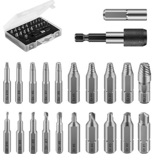 22/33Pcs HSS Damaged Screw Extractor Set for Broken Screw Broken Bolt Extractor Screw Remover Kits