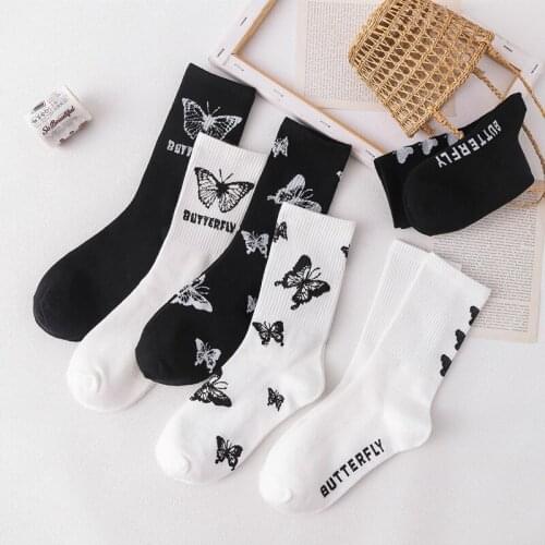 Cartoon socks cute bow print white black calcetines funny fall harajuku fashion kawaii skarpetki damskie woman chaussette femme