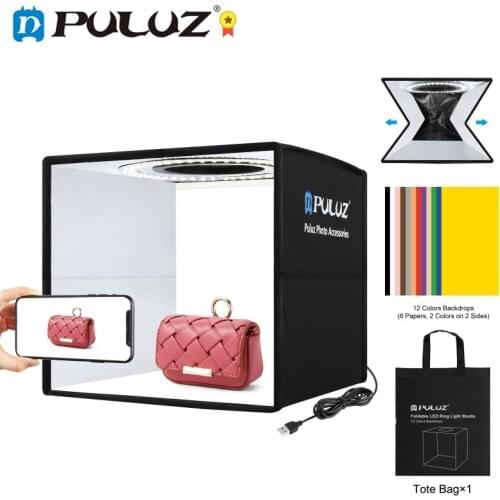 PULUZ 25CM Photo Studio Portable Ring Photography LED Ring Dimmable Light box Desktop Shooting Tent Softbox 12colors background