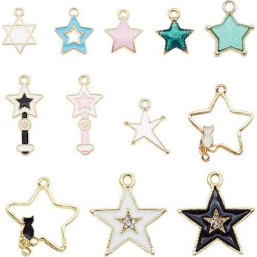 12pcs/pack Mix Style Star charms Enamel metal accessories jewelry diy alloy pendant Earrings anklet keychain Necklace Pendant