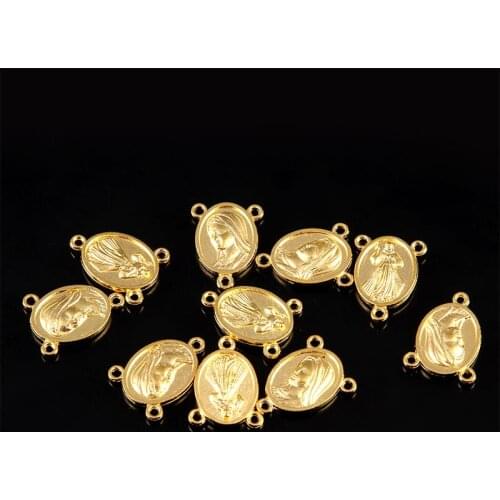 Gold-plated Catholic Virgin Mary center handmade crafts, rosary center three-hole rosary handmade DIY medal