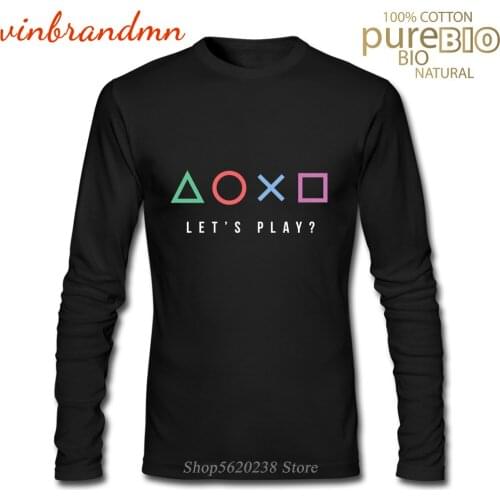 Playstation Lets Play t shirt 100% Cotton long Sleeve o-neck T-Shirt 2021 Summer New Boyfriends Day Gift Tops Creative men tees