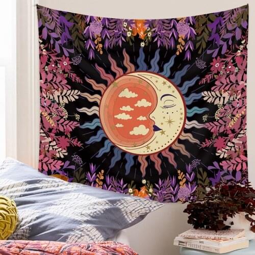 Psychedelic Tapestry Sun Moon Flower Backlight Forest Mushroom Tapestry Wall Hanging Decor