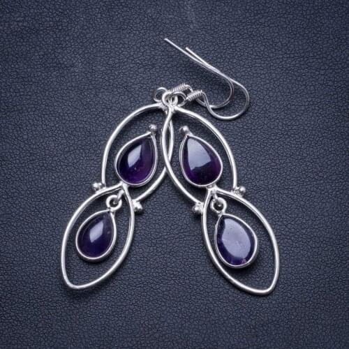 Natural Amethyst Handmade Unique 925 Sterling Silver Earrings 2.25" X4116