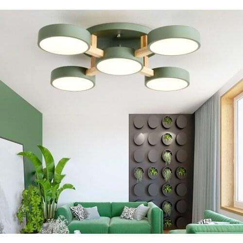 Nordic wrought iron living room ceiling lamp LED wooden round ceiling light creative bedroom study lamps WF925402