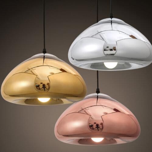 Modern plated glass pendent light kitchen bar coffee house hanging lamp copper sliver shade mirror golden silver droplight