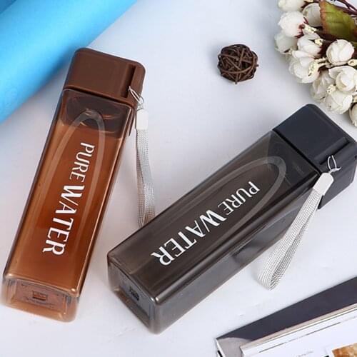 Sport Square Tea Milk Fruit Water Cup 480ml Transparent Drink Bottle with Rope Drink Bottle Water Cup Drink Bottle Water Cup